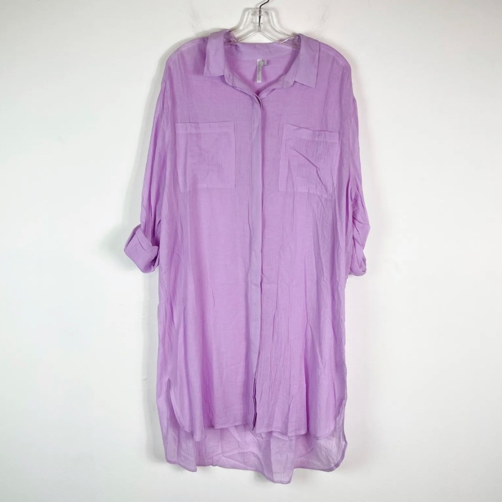 Seafolly NWOT Crinkle Twill Beach Shirt Dress Cover Up Lilac Size L
